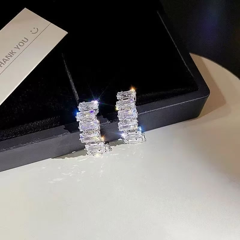 Rectangular-Cut Zircon Hoop Earrings