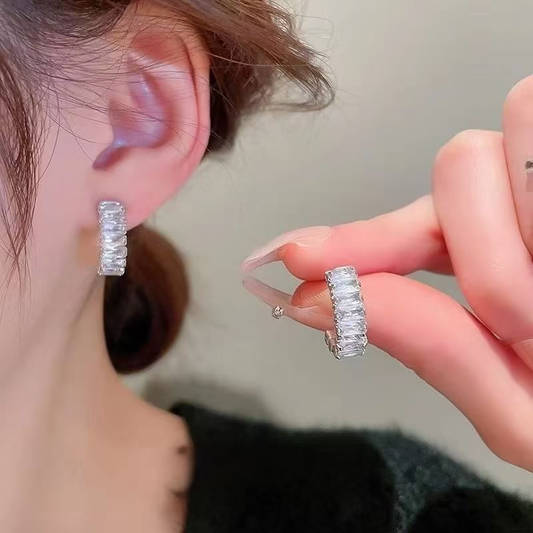Pendientes de Aro con Circonita de Corte Rectangular