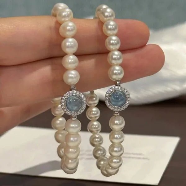 Pulsera de aguamarina y perlas de imitación
