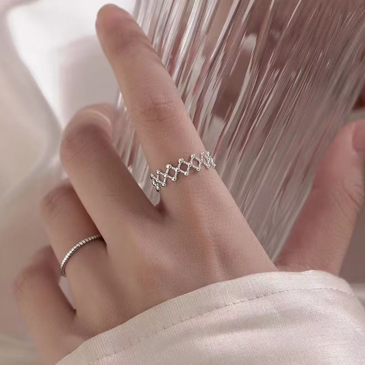 Anillo de Plata Fina 925 Línea Molecular