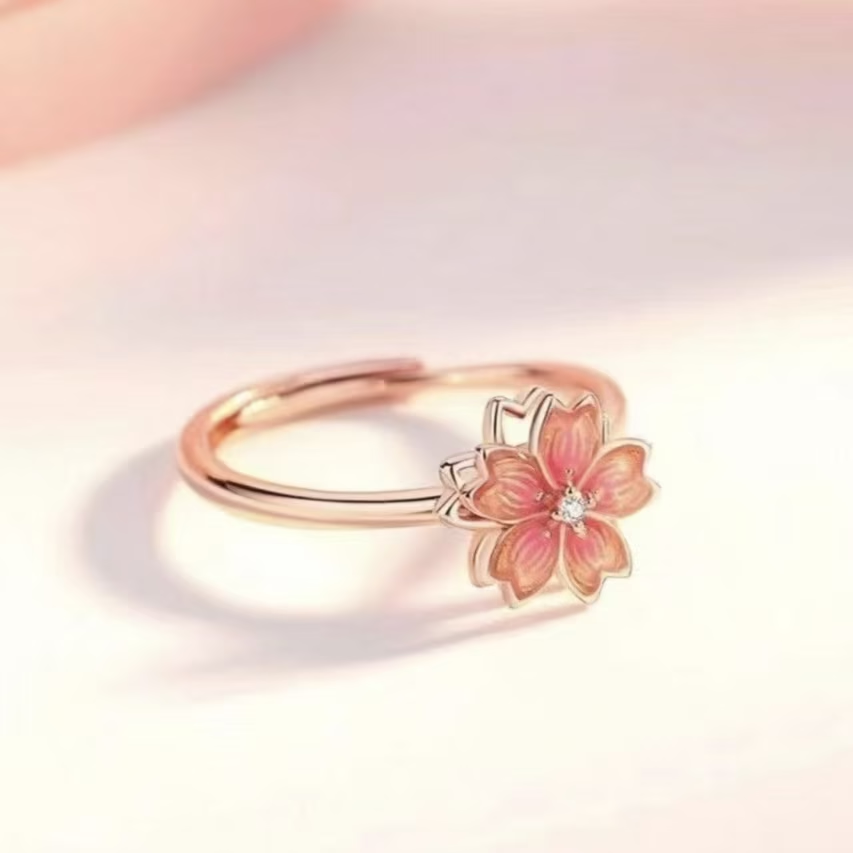 925 Sterling Silver Spinning Peach Blossom Ring