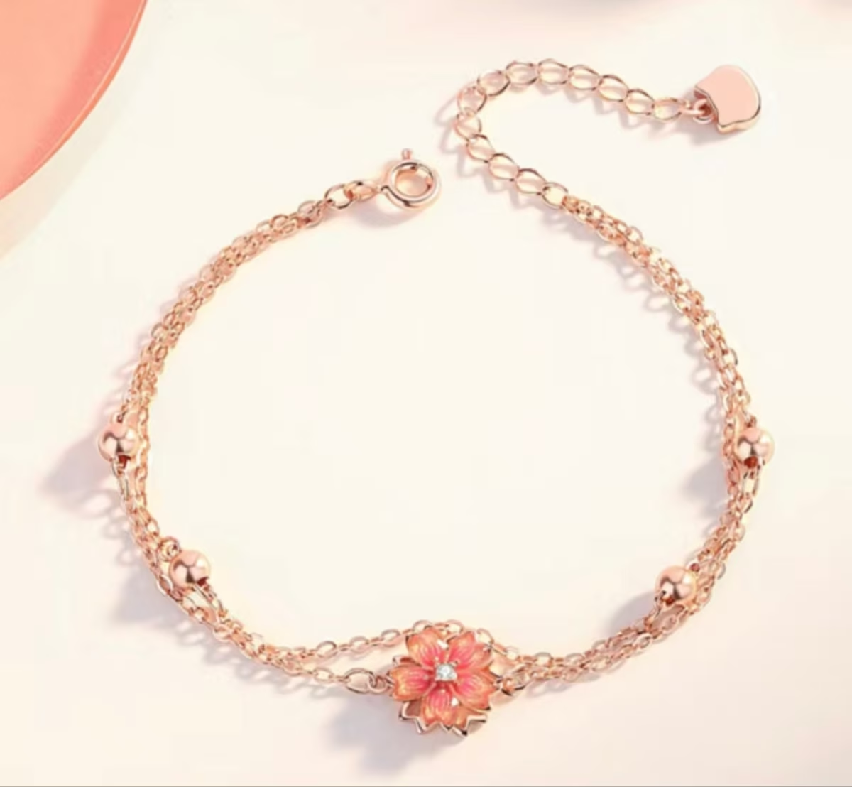 Pulsera Giratoria de Flor de Melocotón de Plata de Ley 925