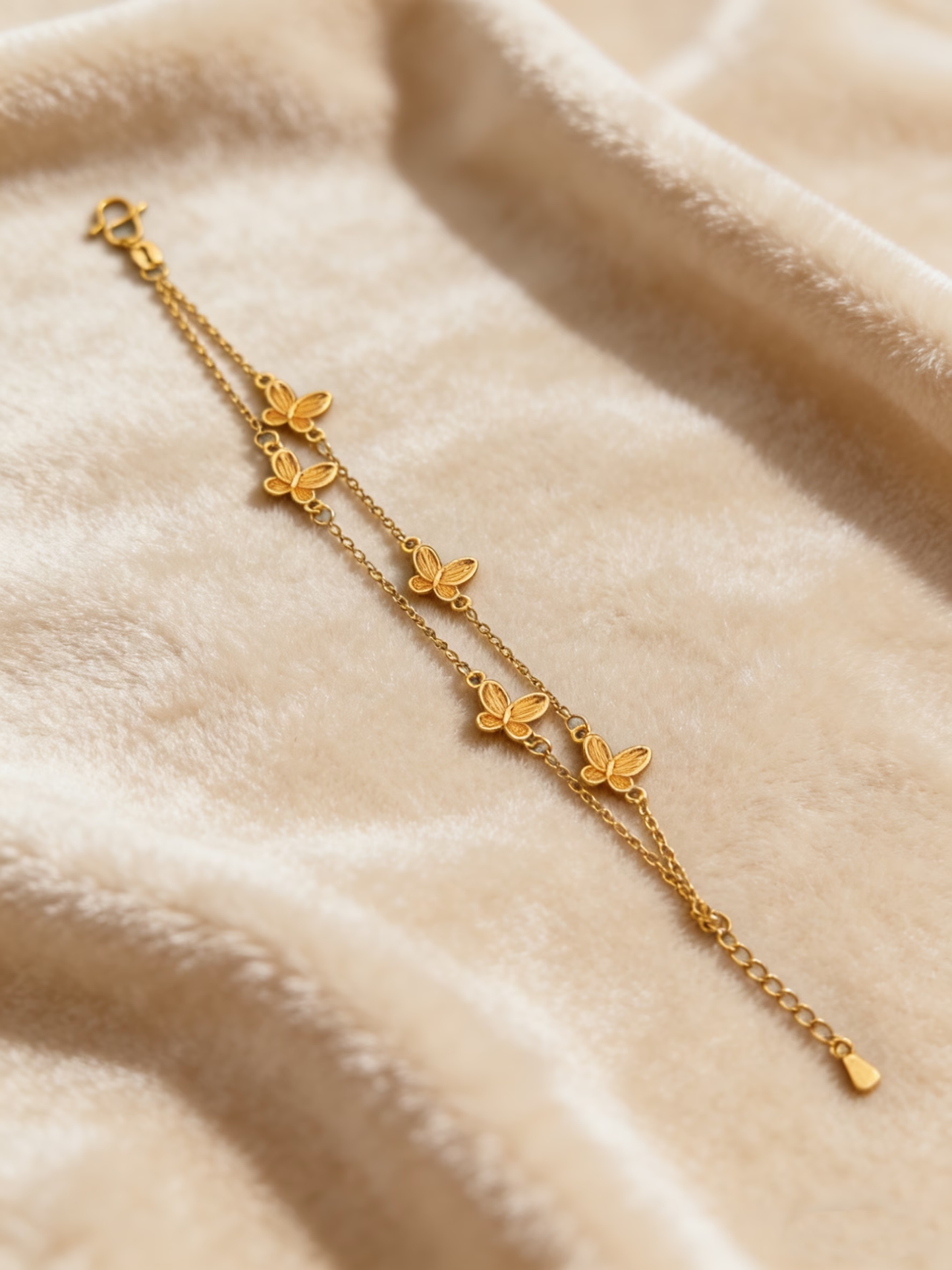 Pulsera de doble cadena de plata de ley 925 con mariposas de lujo