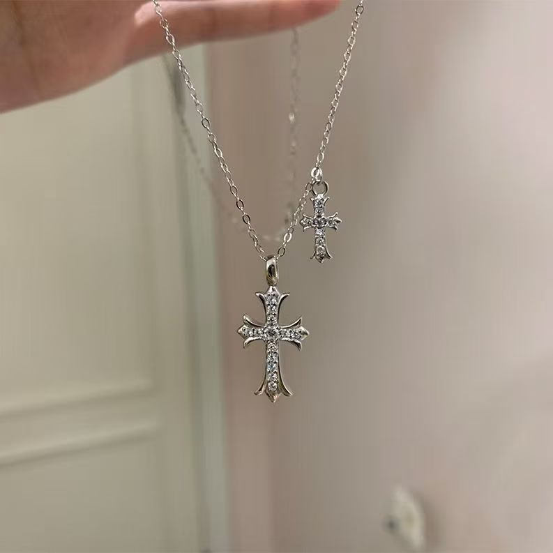 925 Sterling Silver Twin Cross Necklace