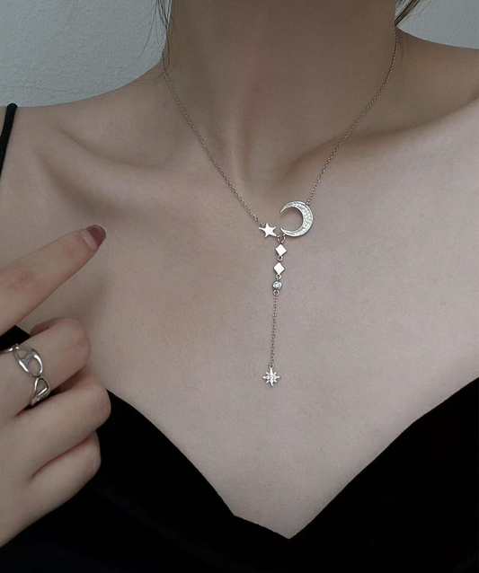 Collier en argent sterling 925 avec pendentif lune et étoile