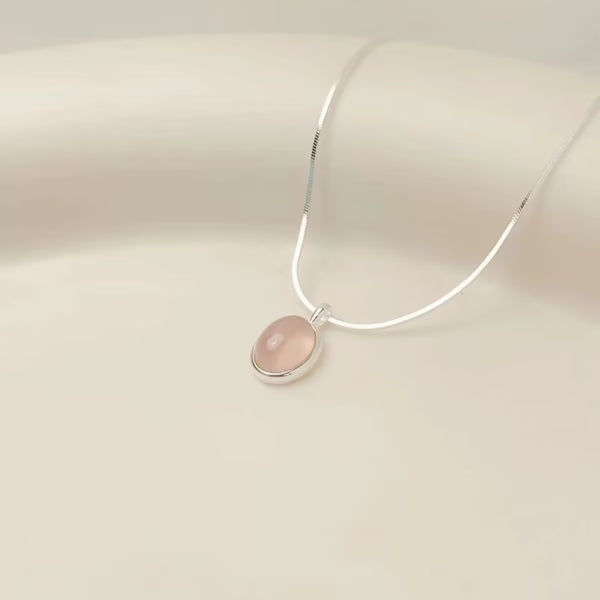 Collar de calcedonia rosa flor de cerezo natural de plata de ley 925