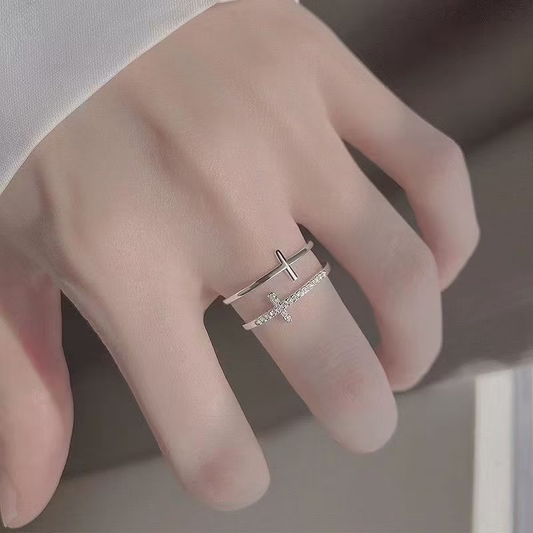 Anillo abierto de plata de ley 925 de doble capa