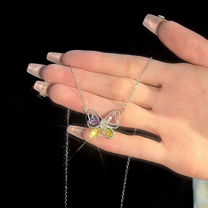 Heart Gem Butterfly Necklace
