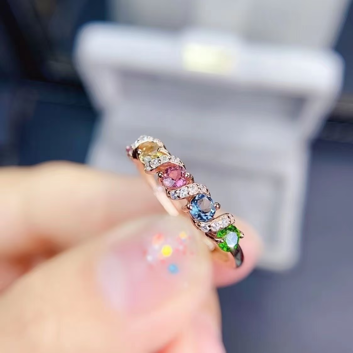 Multicolor Gem Cluster Ring