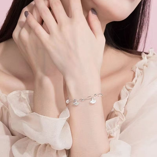 Pulsera de hoja de ginkgo de plata de ley 925