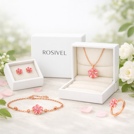 925 Sterling Silver Spinning Peach Blossom Set