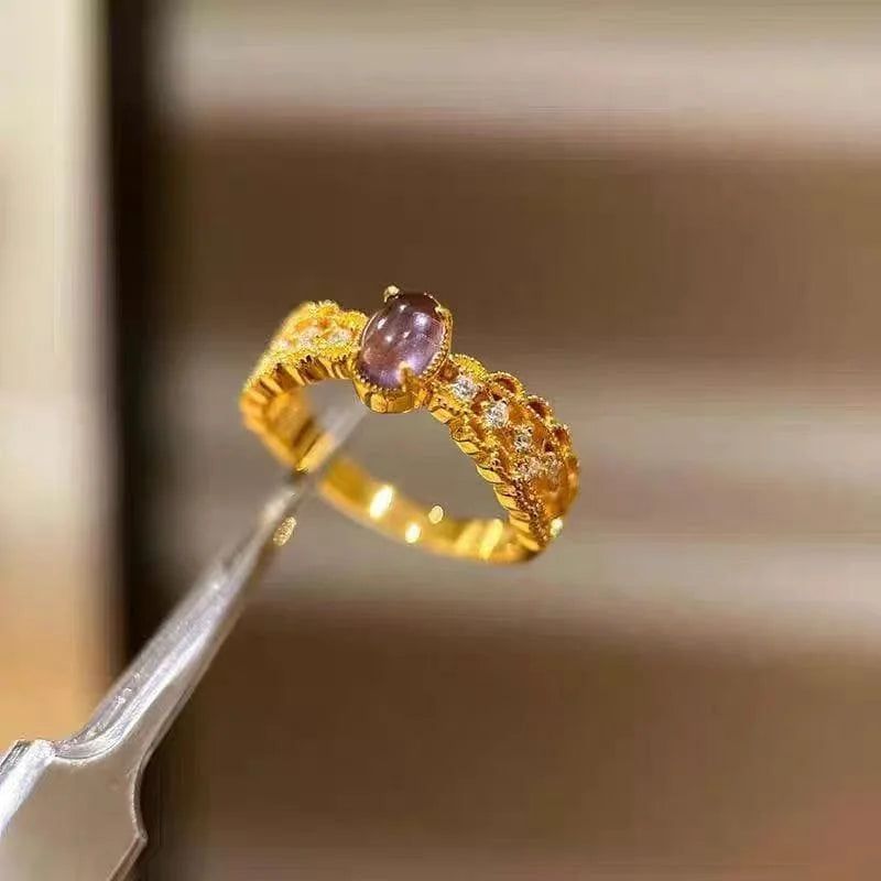 925 Sterling Silver Vintage Amethyst‑Tone Ring