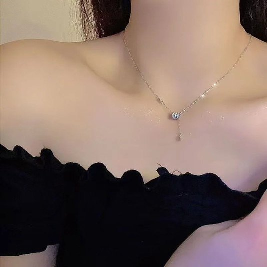 Collar de cilindro de plata de ley 925 de triple brillo
