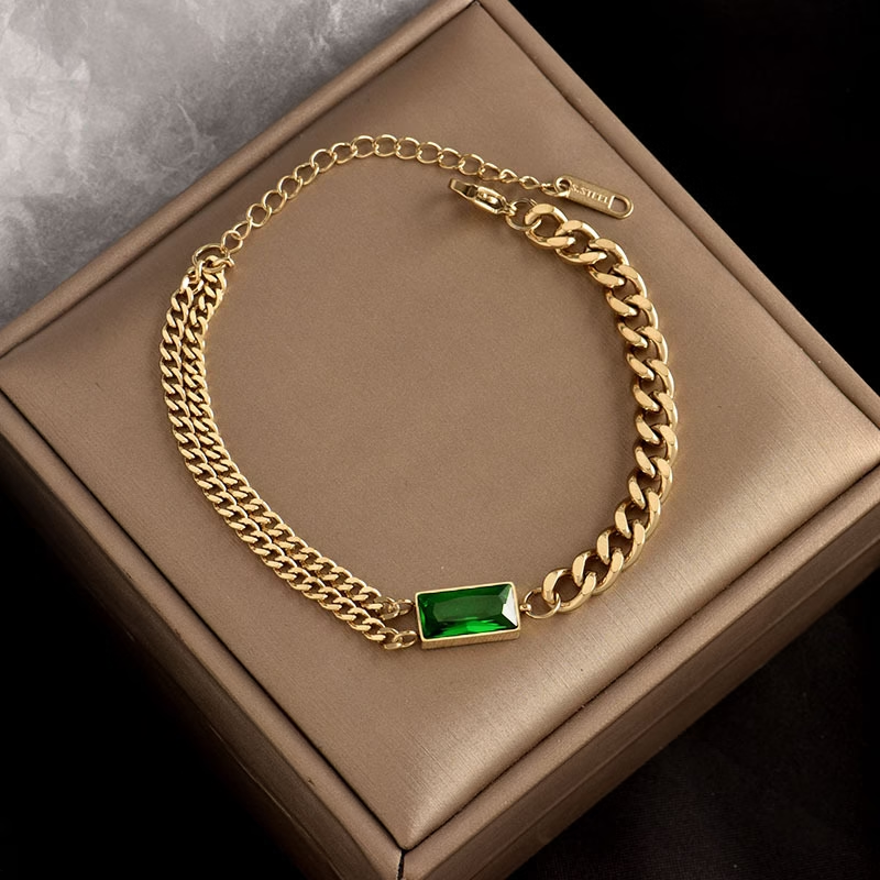 Pulsera de moda de acero titanio en verde esmeralda