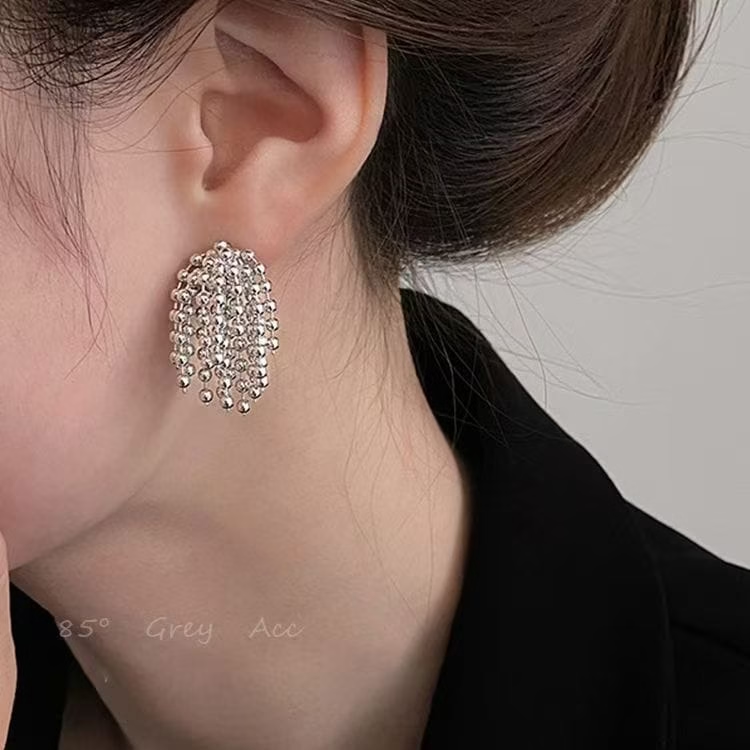 INS Titanium Steel Bead Tassel Earrings