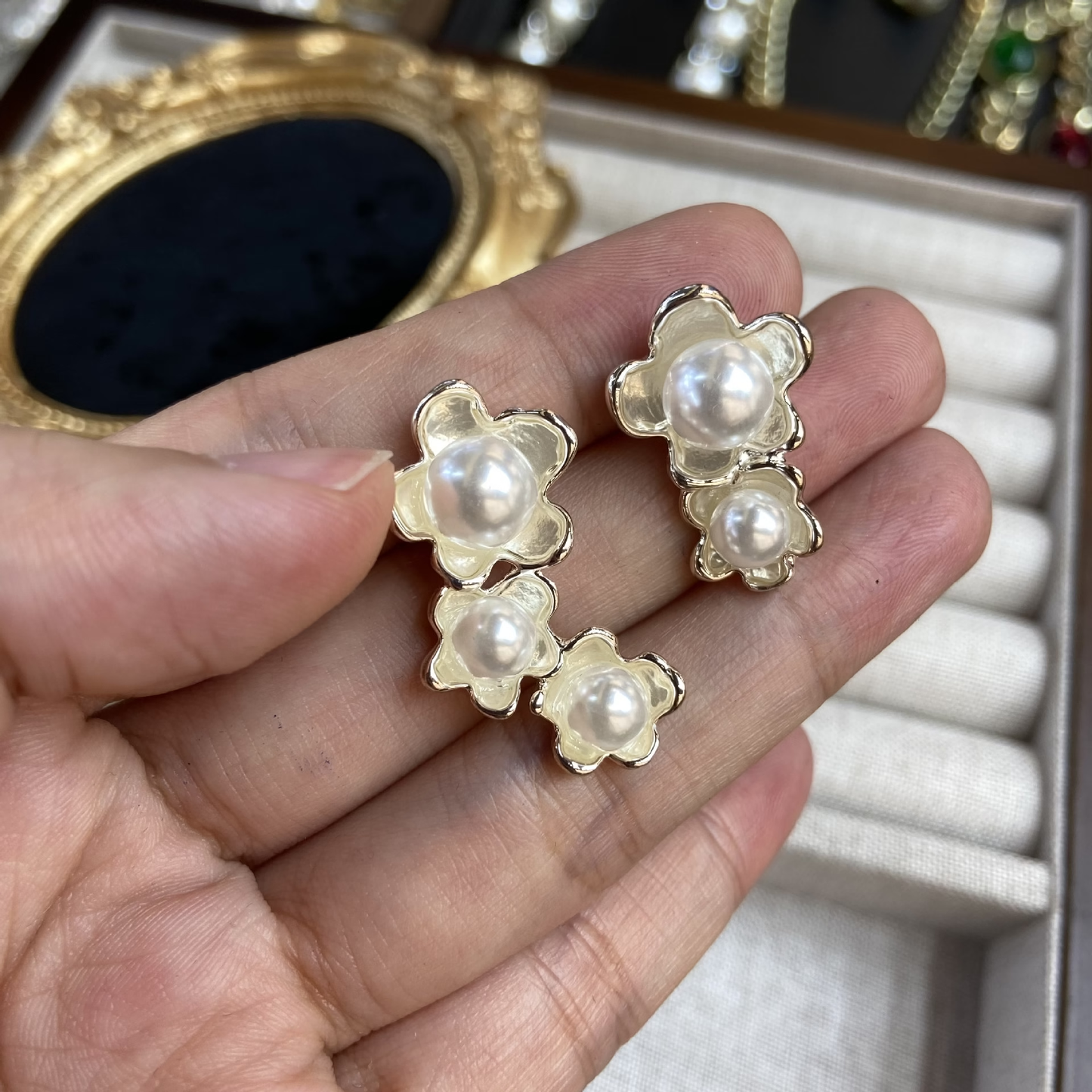 Asymmetric Floral Drop Earrings