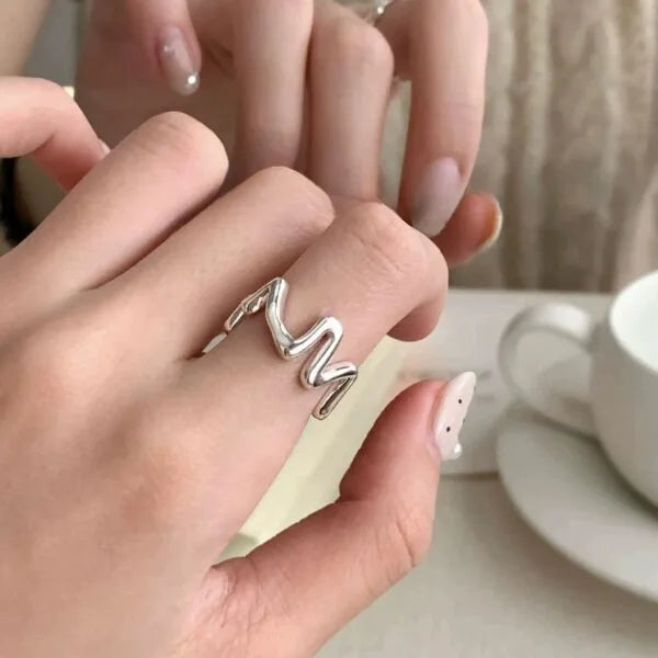 Bague en argent sterling 925 avec ligne ondulée