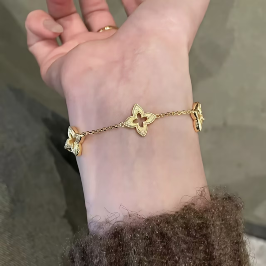 Pulsera de Plata de Ley 925 con Flores de Cuatro Hojas