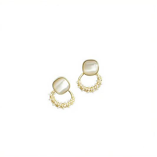 Pendientes de aro elegantes de ojo de gato y perlas