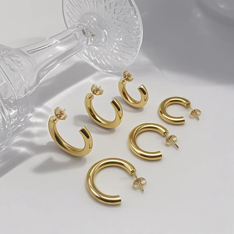 Large Size Round Stainless Steel Plated Earrings
