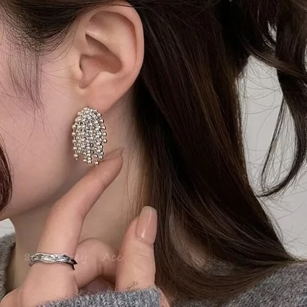 INS Titanium Steel Bead Tassel Earrings