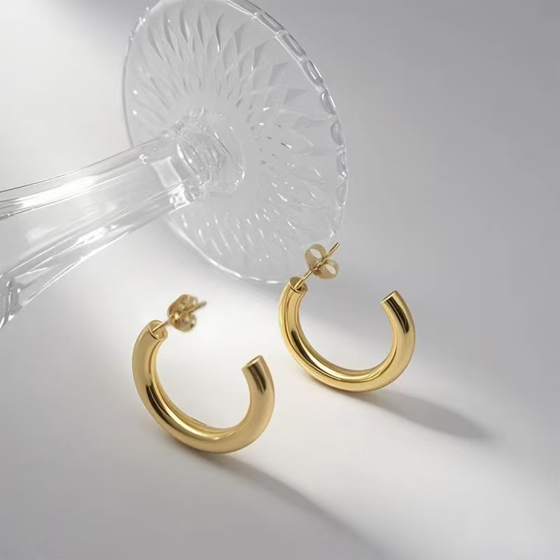 Large Size Round Stainless Steel Plated Earrings