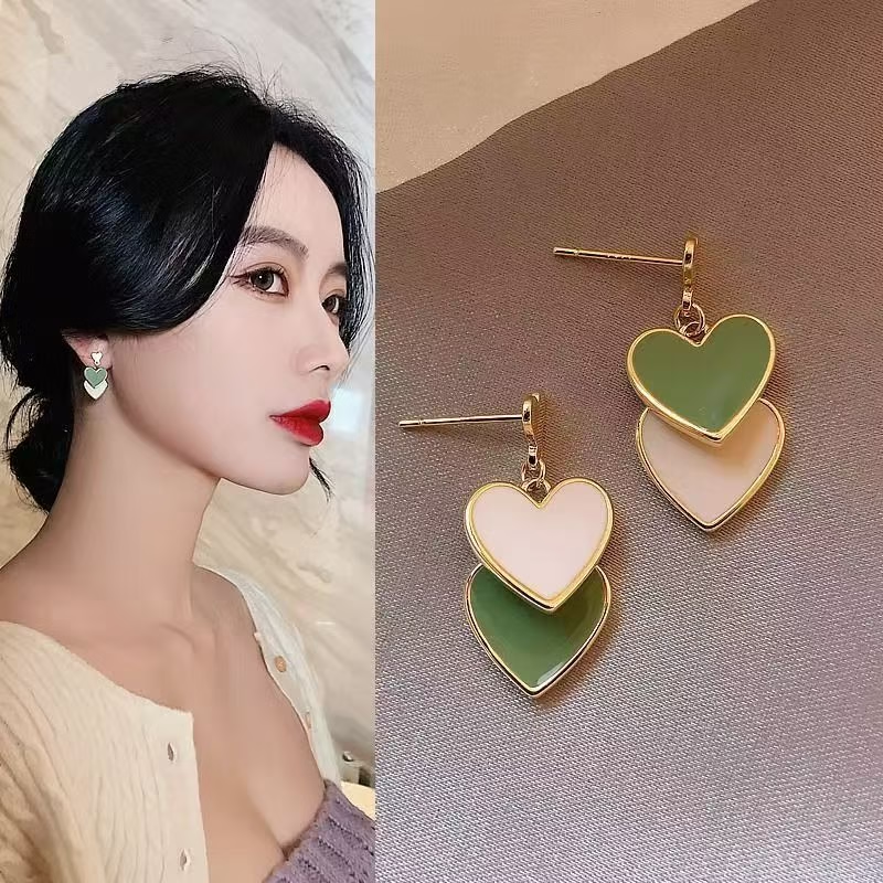 Dual-Tone Heart Drop Earrings