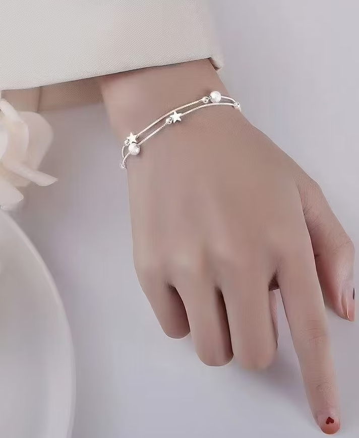 925 Sterling Silver Double-Layer Star Bracelet