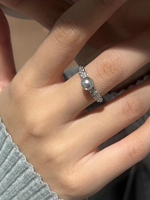 Anillo Abierto de Plata de Ley 925 con Perlas de Imitación