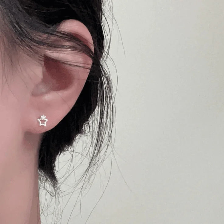Boucles d'oreilles en argent 999 en forme de lune et d'étoile
