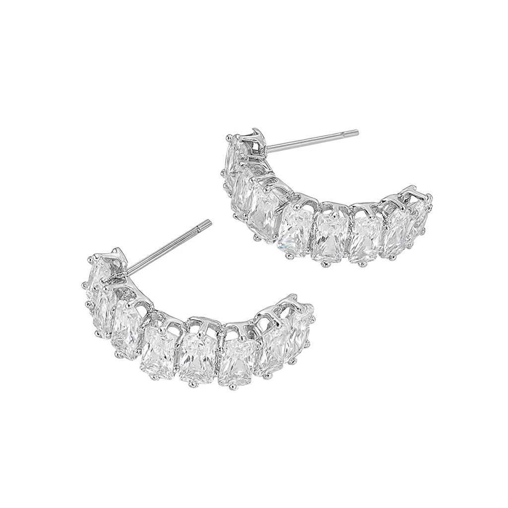 Rectangular-Cut Zircon Hoop Earrings