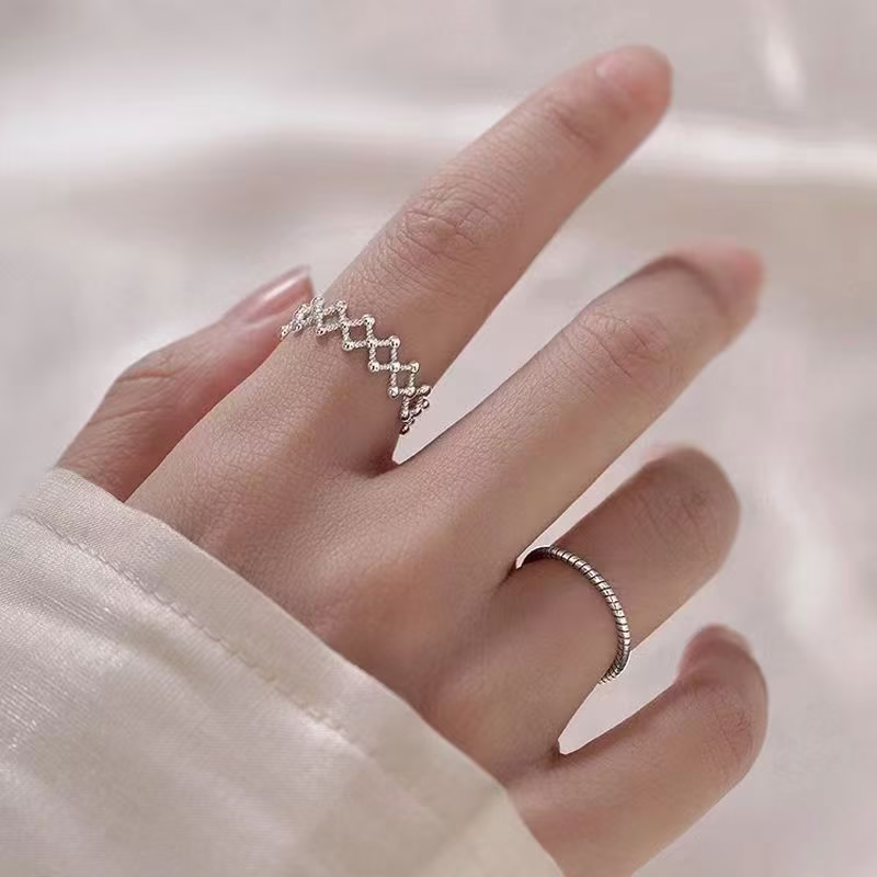 925 Sterling Silver Molecular Line Ring