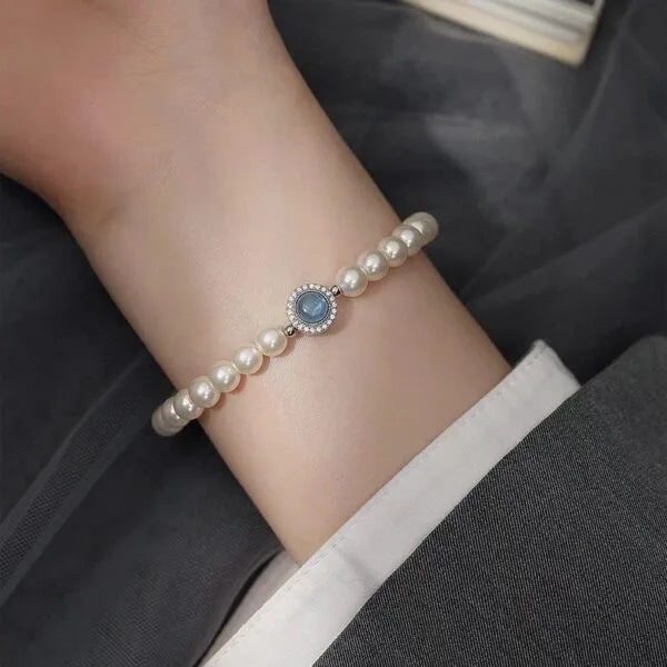 Pulsera de aguamarina y perlas de imitación