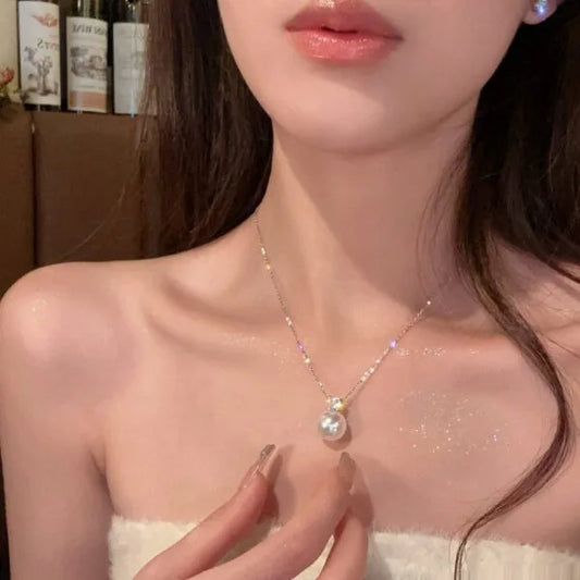 925 Plata de ley Collar Perlas de imitación Blanco Luz