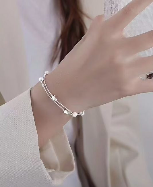 Pulsera de doble capa de estrella de plata de ley 925
