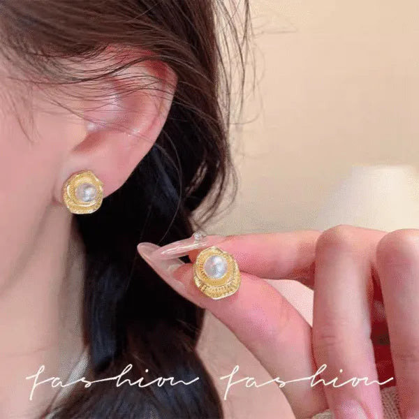 Double-Layer Petal Pearl Stud Earrings