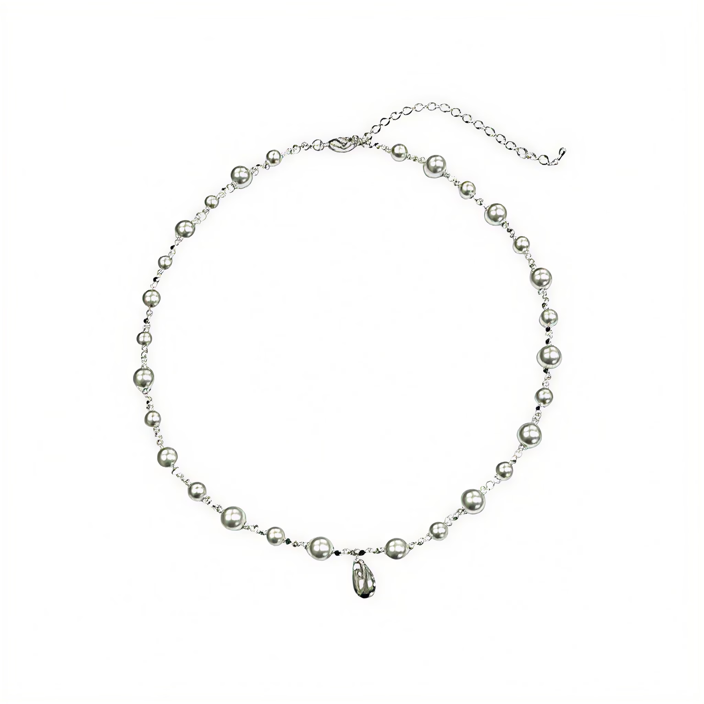 Collar de plata de ley 925 con perlas de imitación grises