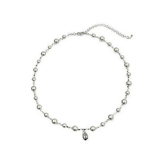 Collar de plata de ley 925 con perlas de imitación grises
