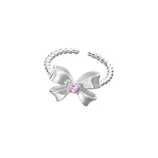 Anillo de plata de ley 925 con lazo y diamante rosa