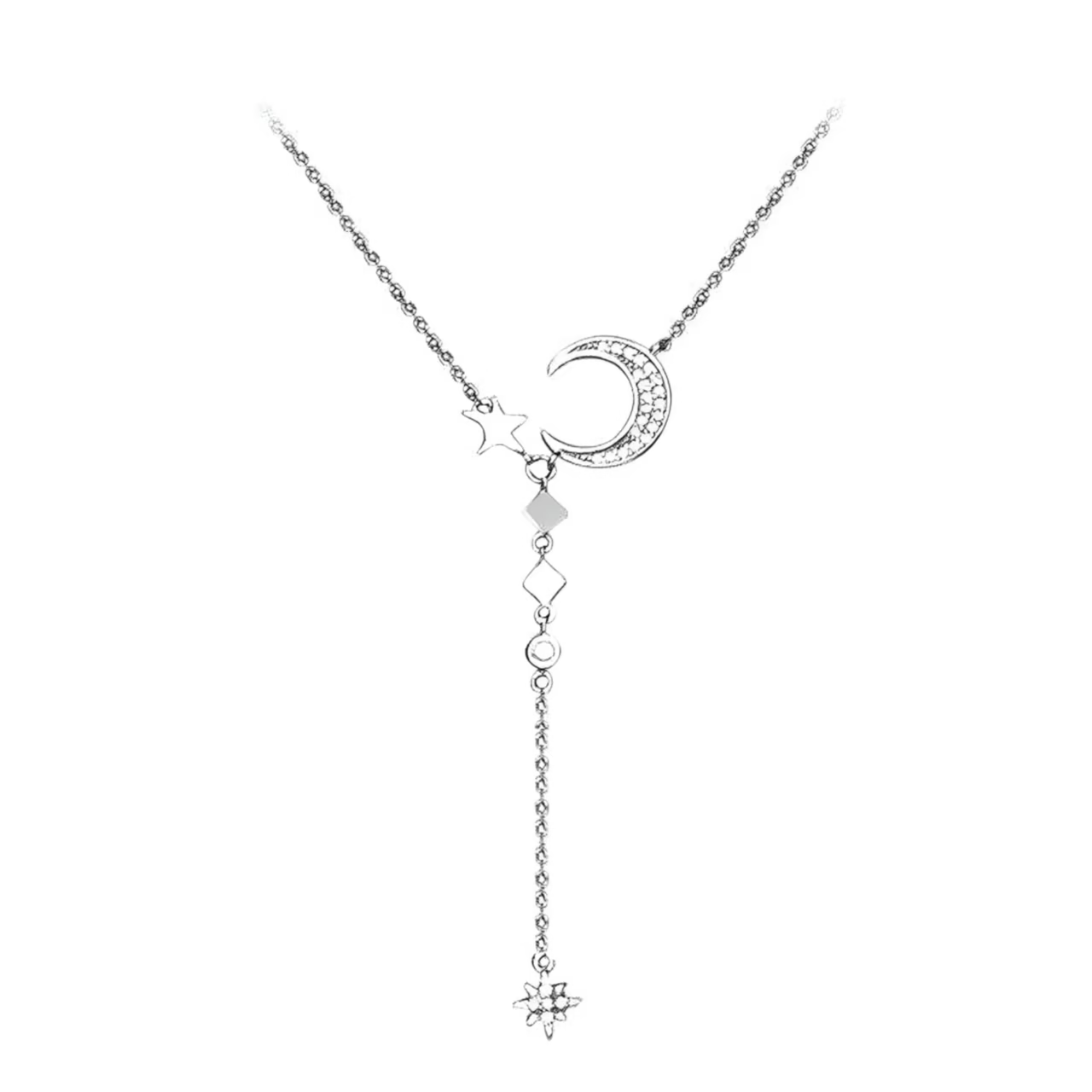925 Sterling Silver Moon & Star Drop Necklace