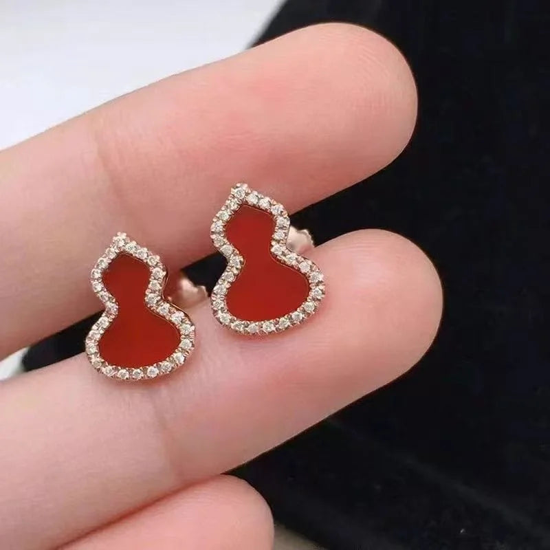 Red Agate Mini Gourd Earrings