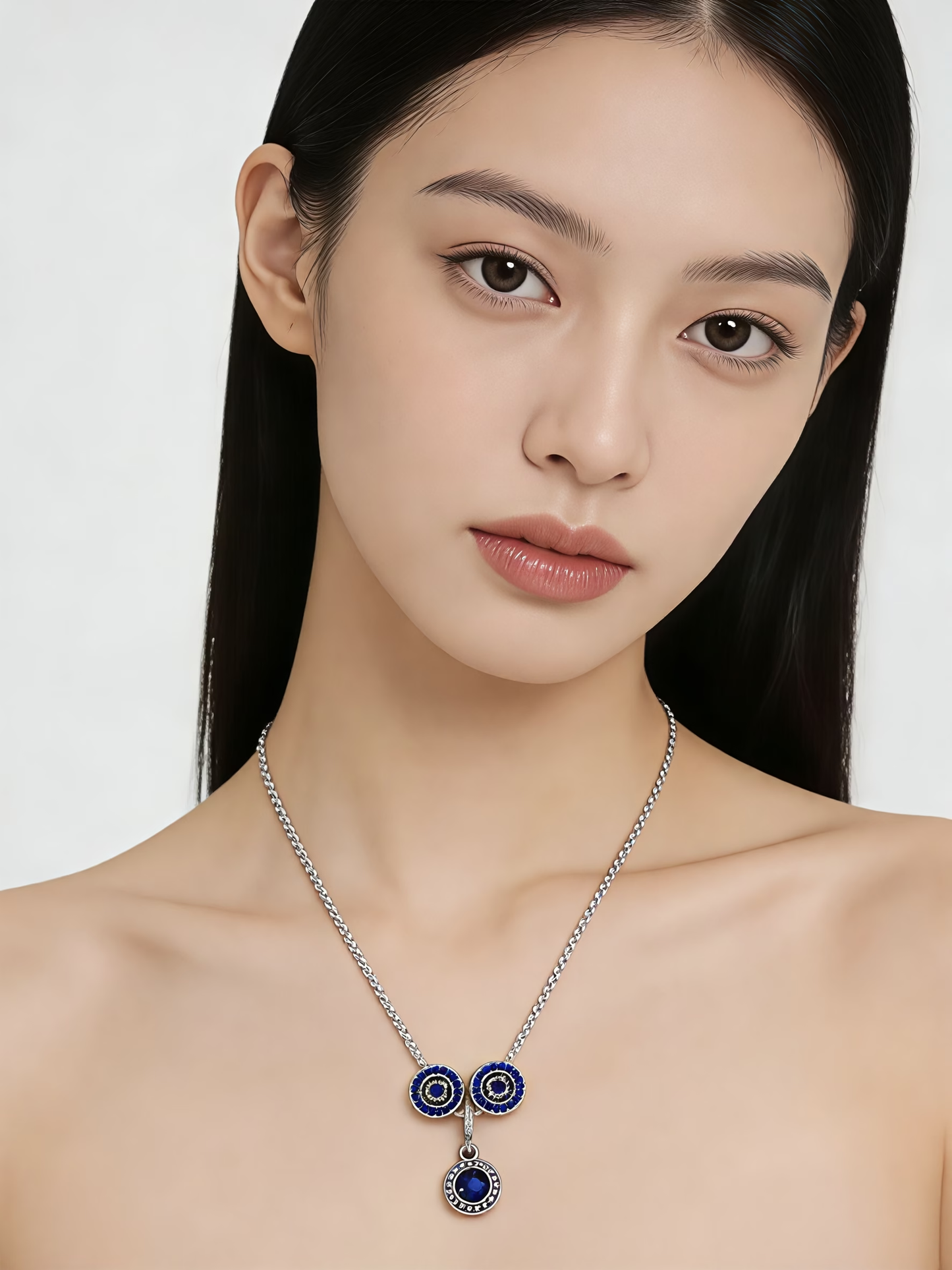 Triple Circle Blue Pendant Necklace