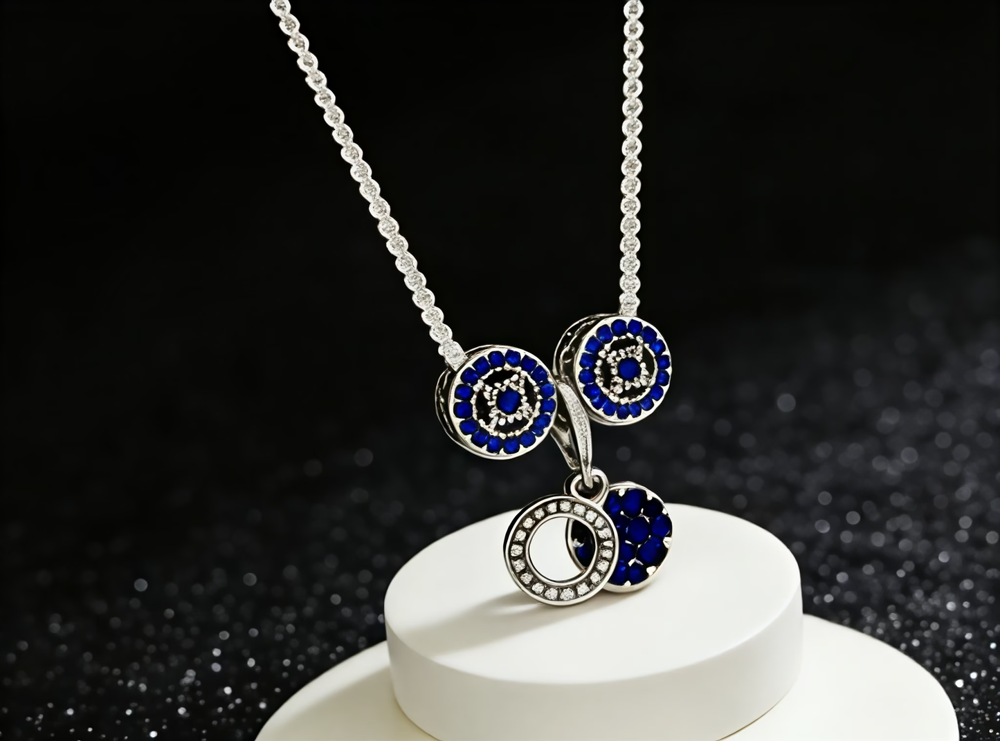 Triple Circle Blue Pendant Necklace