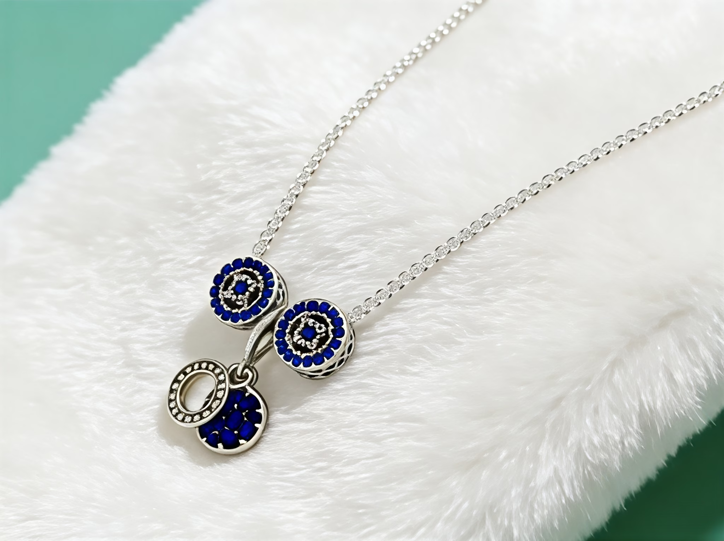 Triple Circle Blue Pendant Necklace