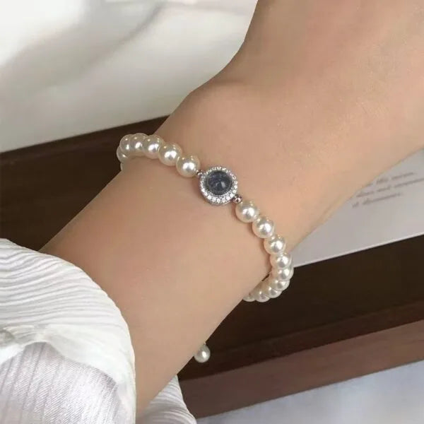 Pulsera de aguamarina y perlas de imitación