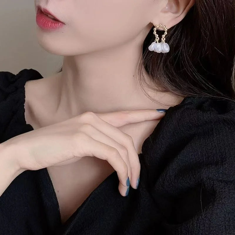 Pearl Drop Hoop Earrings