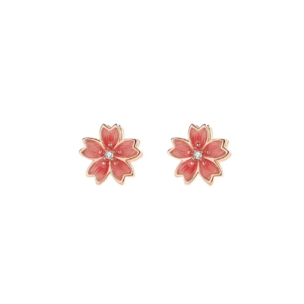 Pendientes de tuerca giratorios de flor de durazno de plata de ley 925