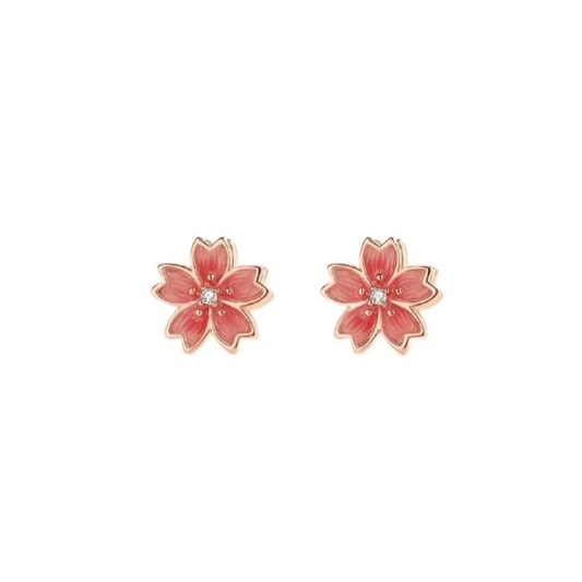 Pendientes de tuerca giratorios de flor de durazno de plata de ley 925