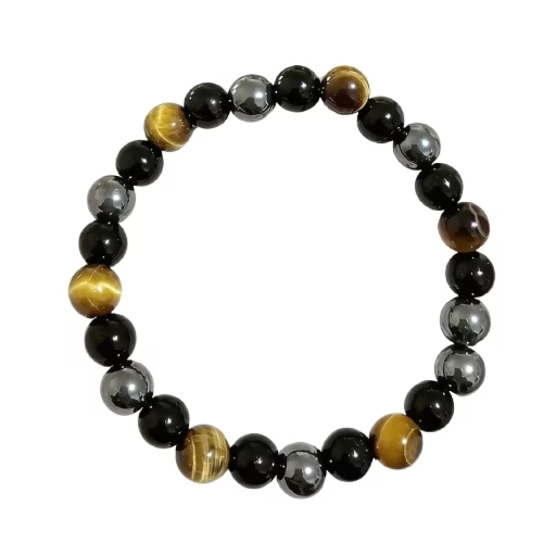 Pulsera protectora de ojo de tigre y obsidiana negra