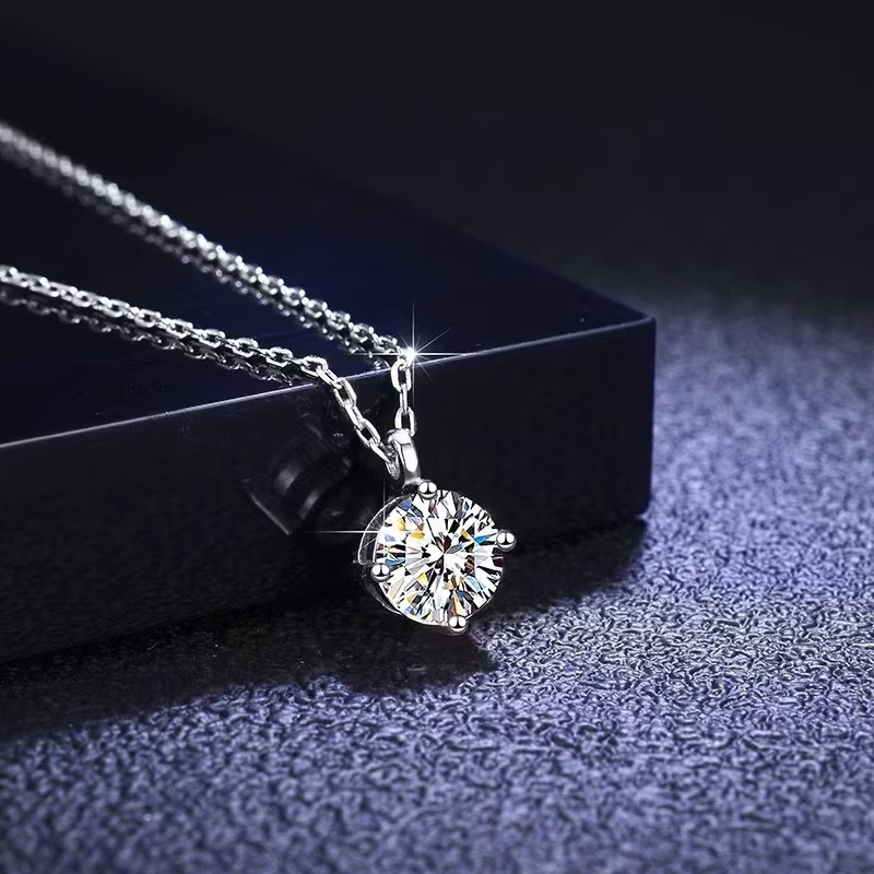 999 Silver Round Moissanite Necklace